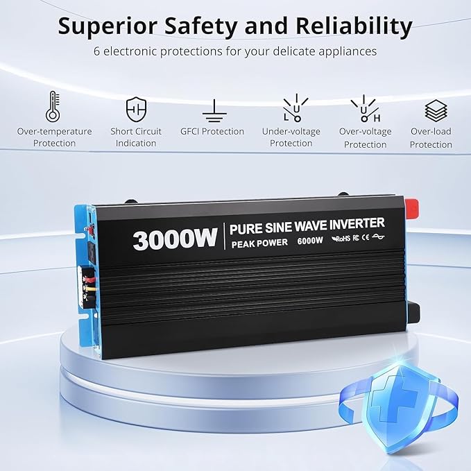 3000W Pure Sine Wave Inverter 1 USB Port 5v/2.4a, LCD Display&Remote Controller - Image 3