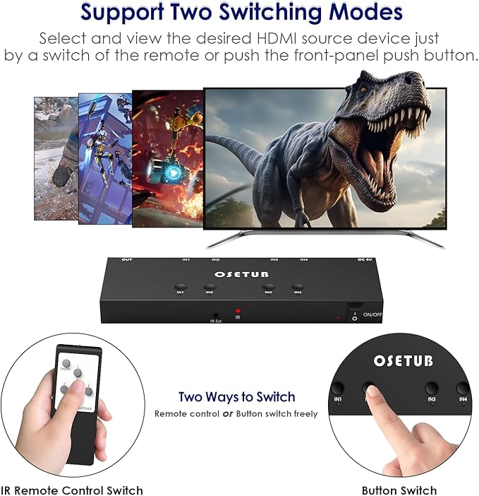 4K@60Hz 4 in 1 Out HDMI Switch, 4 Port HDMI Switcher Selector Support HDR10 & - Image 3