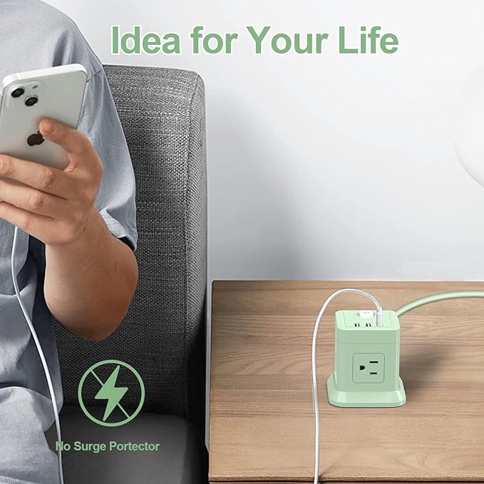Cube Power Strip, FDTEK 4 Widely Spaced Outlet - 10FT Green - Image 5