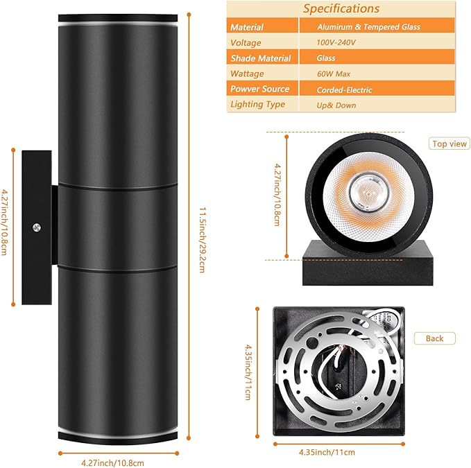 RIDALUX Outdoor Wall Sconce Porch Lights: 8 Pack Modern Aluminum Cylinder Up - Image 3