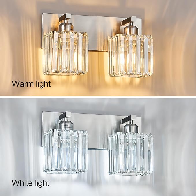 FDPBY Modern Vanity Light 2-Lights Brushed Nickel Vanity Light Crystal Bathroom - Image 4