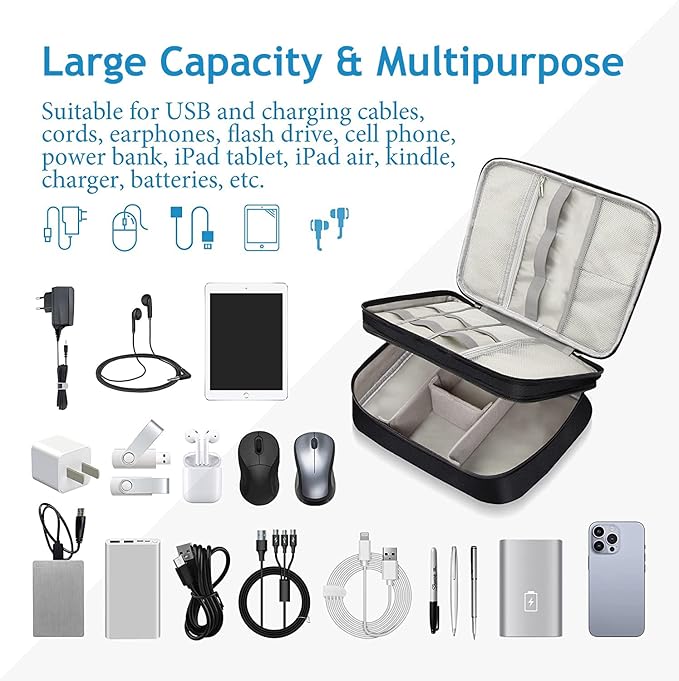 Electronics Travel Organizer, Double Layer Cable Organizer Bag Waterproof - Image 6