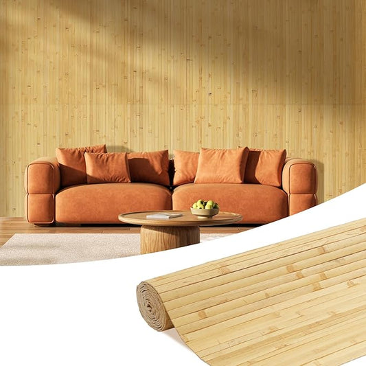 OUZUGIE 1 Pack 96x48 Inch Natural Bamboo Wall Panel – Natural Pole Wrap Paneling by OUZUGIE