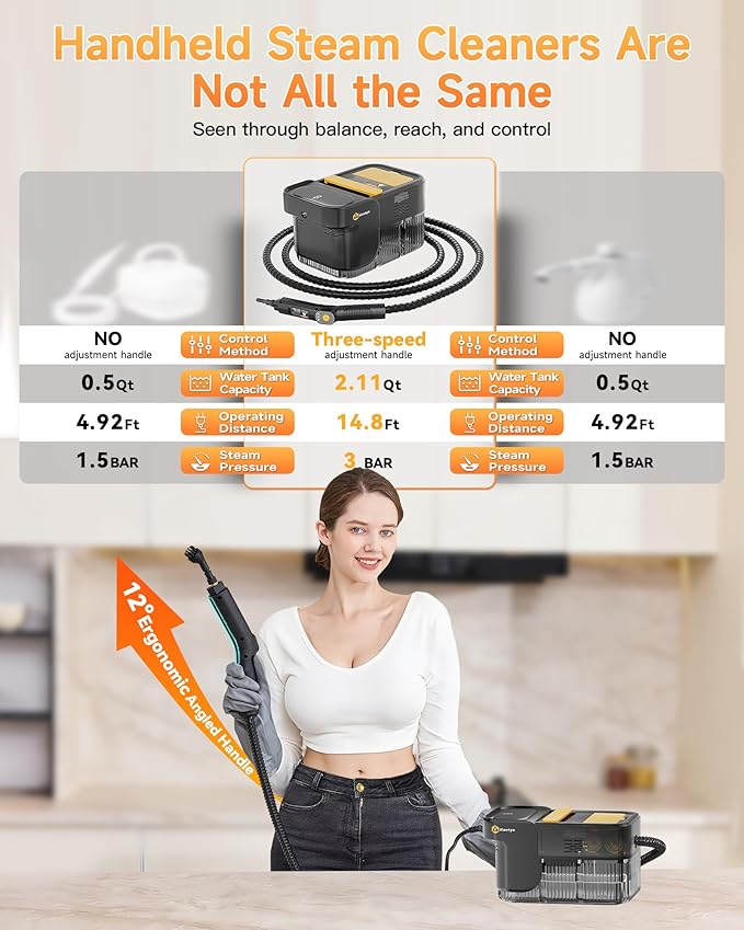 Gautye Steam Cleaner, 3 Level Adjustable Handle, 10s Heat Up, 2.11 Quarts Tank - Image 5