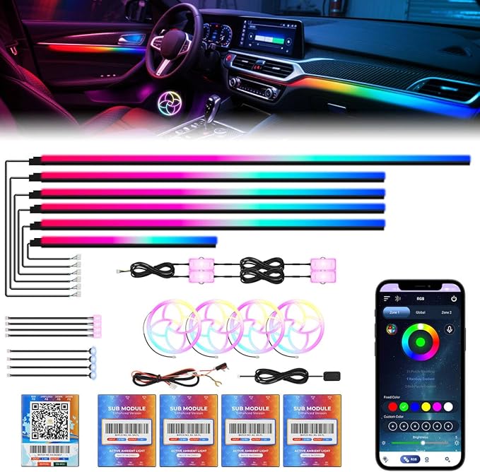 New Version Dreamcolor Acrylic Car Interior Lights 22 in 1 RGB LED Strip Lights by WEBUPAR