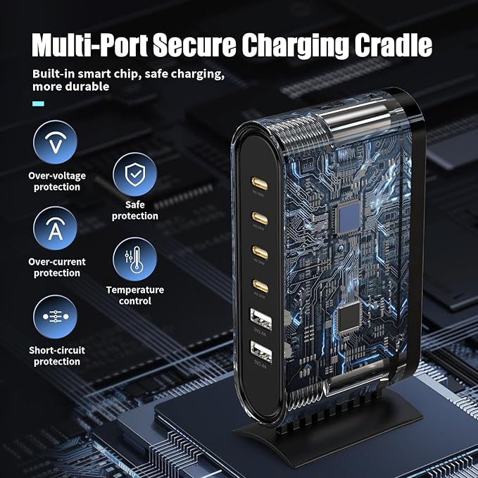 USB C Charger Block Fast Charging Station, 6-in-1 Desktop Charger Adapter - Image 3