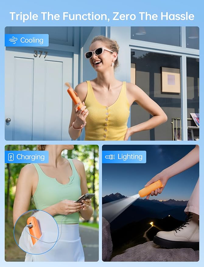 JISULIFE Handheld Mini Fan, 3 IN 1 USB Rechargeable Portable Fan - Image 2