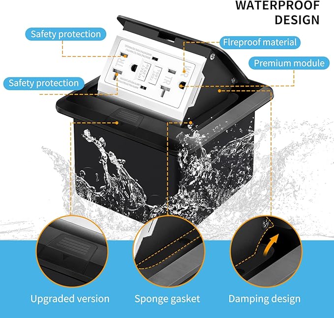Vagueior Recessed Floor Electrical Outlet Kit, Waterproof Electrical Outlet - Image 3