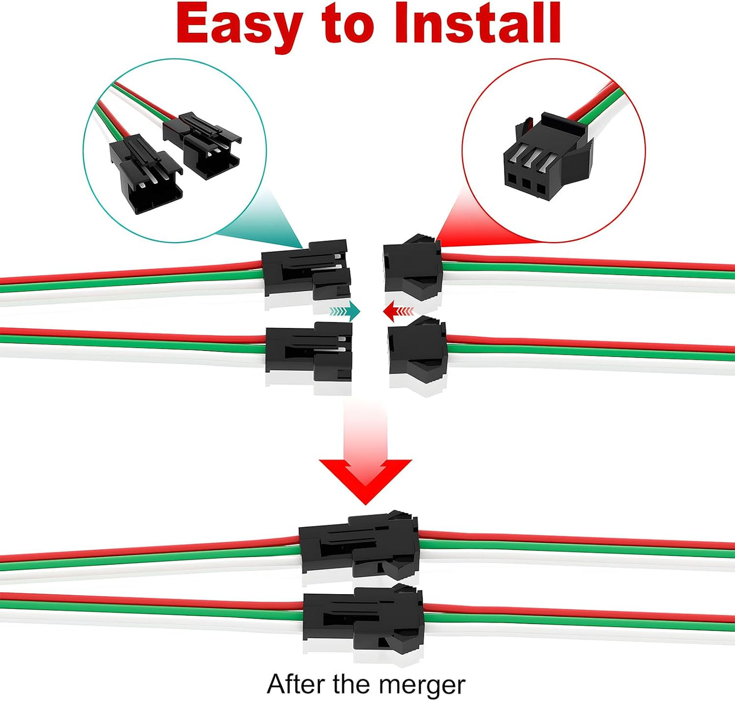 8Pcs JST SM 3Pin Splitter 1 to 2 Connectors 15cm for LED Strip Light | 22AWG Wire Female/Male, 5V-24V low voltage for WS2812B WS2811 WS2812 WS2814 SK6812 CCT LED , 3pin SM Splitter 1 to 2