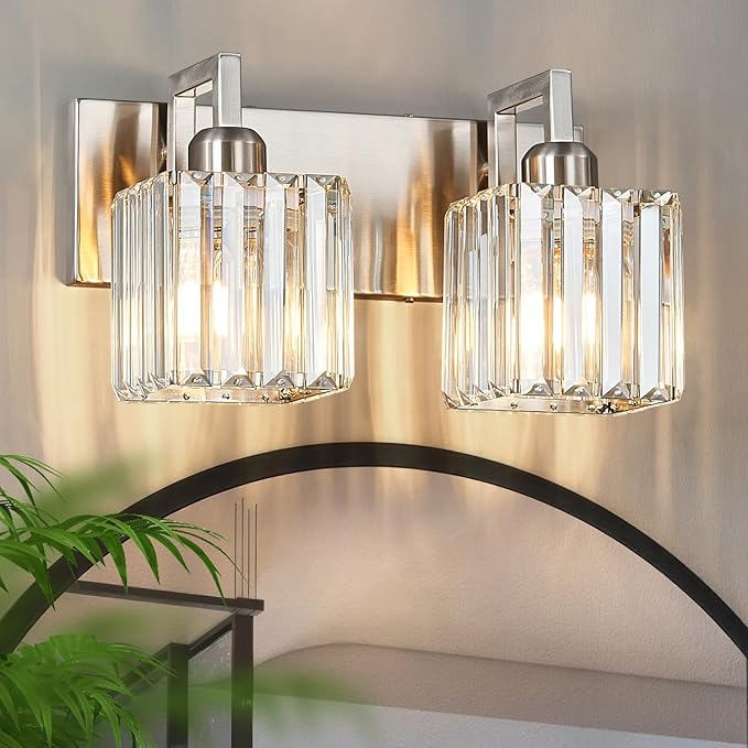 FDPBY Modern Bathroom Vanity Light 2-Lights Brushed Nickel Vanity Light Crystal - Image 2