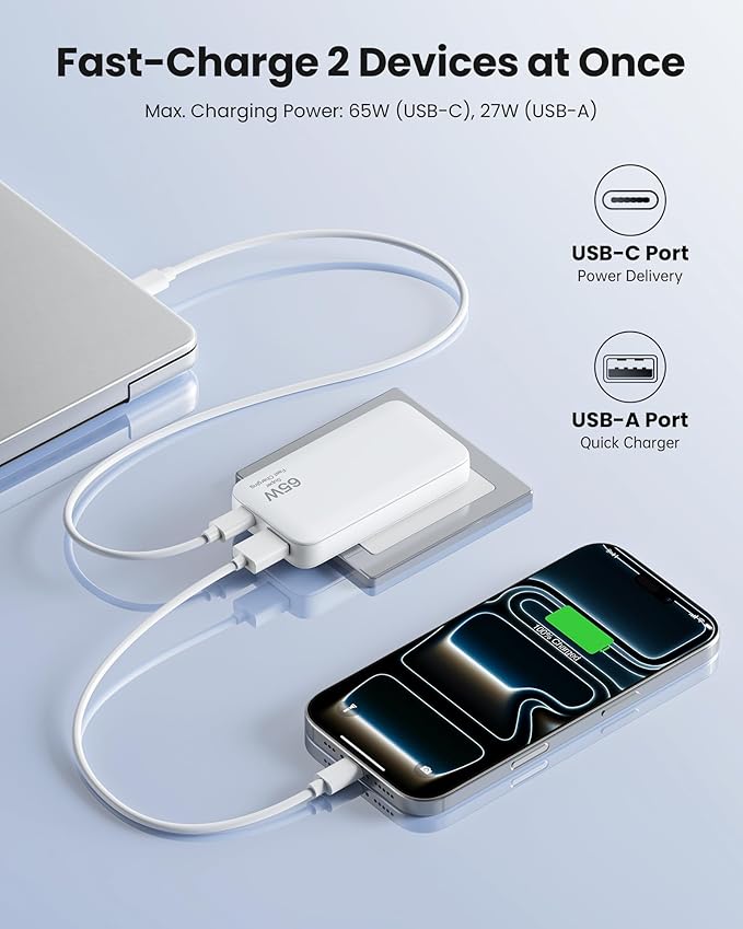 65W Ultra-Thin Foldable Charging Plug USB-C, Portable Mobile Phone and Laptop - Image 3
