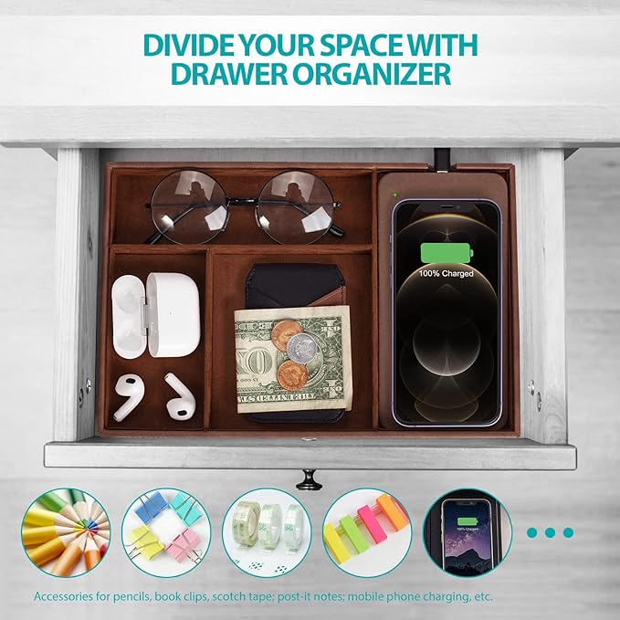Valet Tray, Built in Wireless Charging Pad, Nightstand Organizer, Dresser - Image 4