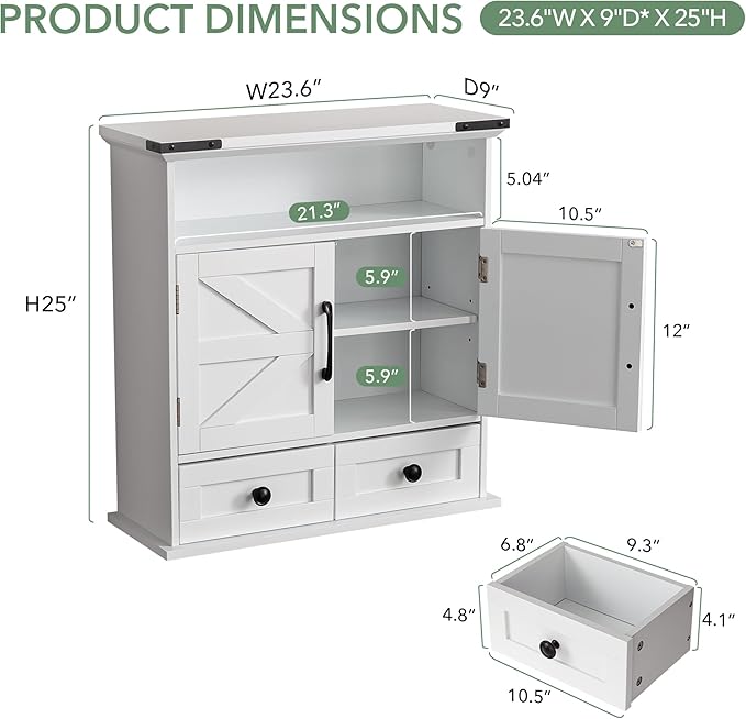Bathroom Wall Cabinet, 23x25 Inch Farmhouse Medicine Cabinet Over Toilet - Image 2