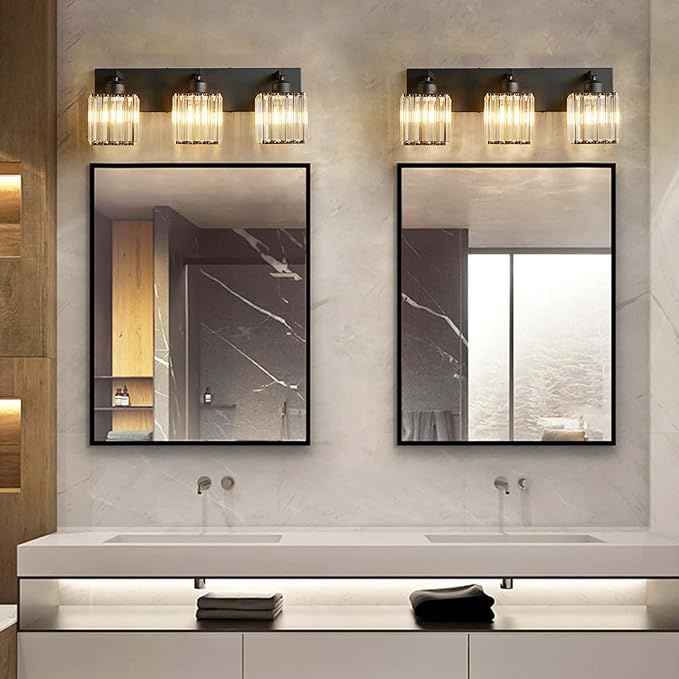 FDPBY Modern Bathroom Vanity Light 3-Lights Modern Black Crystal Wall Light - Image 4