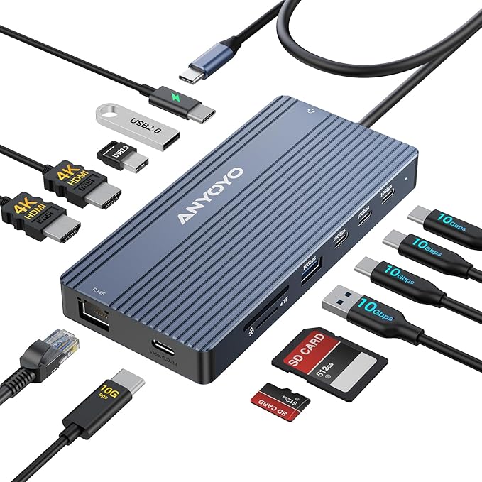 USB C Docking Station, 14 in 1 USB Hub by ANYOYO