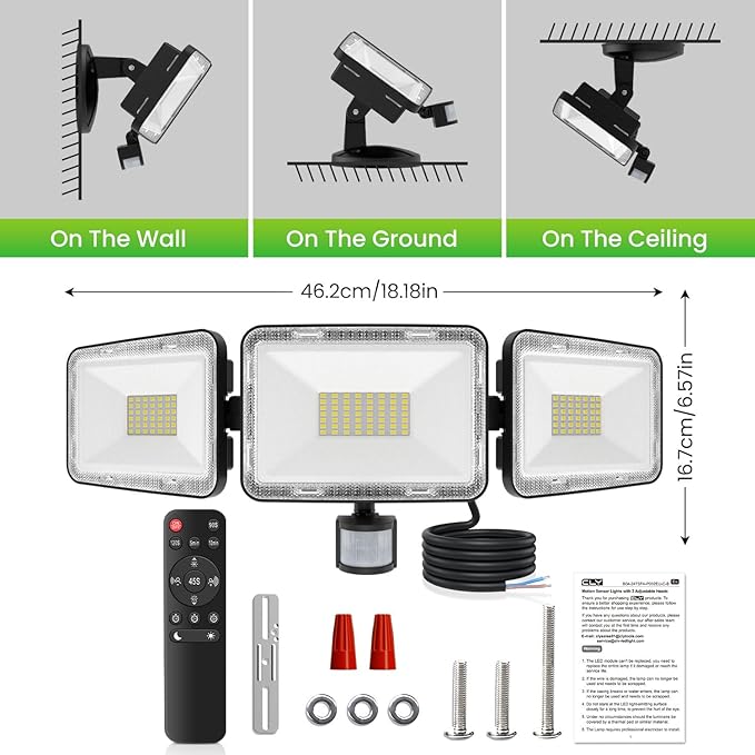 CLY 70W LED Security Lights Motion Sensor Light Outdoor, 6580LM 3 Head Motion - Image 9