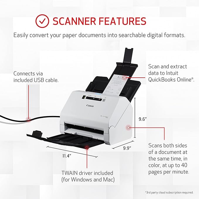 Canon imageFORMULA R40 Office Document Scanner Receipt Edition, - Image 3