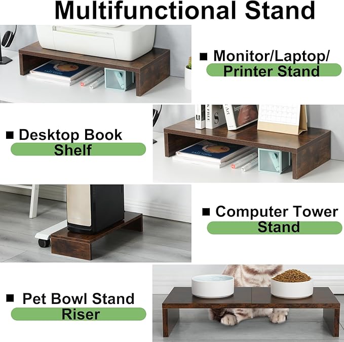 TEAMIX 2 Pack Monitor Stand Riser-20 inch, Wooden Tabletop Shelf - Image 3