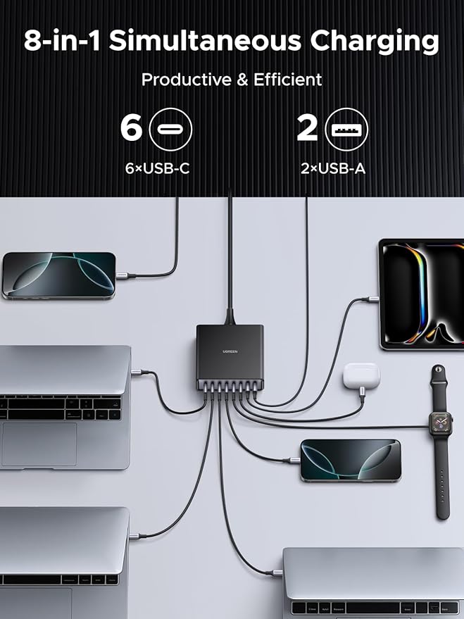 UGREEN Nexode 200W GaN USB C Charging Station, 8-Port Desktop Charger - Image 4