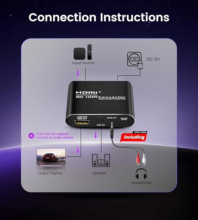 avedio links HDMI ARC/eARC Audio Extractor Converter 8K@60Hz 4K@120Hz, HDMI to - Image 5