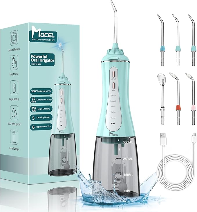MOCEL Water Dental Flosser for Teeth - 350ML Large Tank 5 Modes & 6 Tips by MOCEL