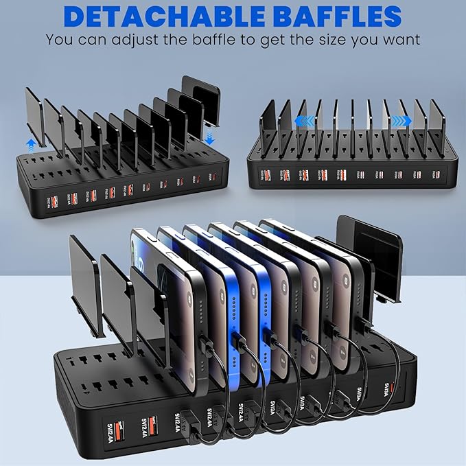 RISWOJOR Charging Station for Multiple Devices, 100W 10 Ports Charging Dock - Image 4