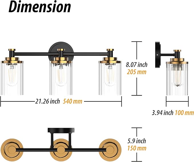 PHIXART Bathroom Lighting Fixtures Black and Gold Bathroom Vanity Light - Image 4