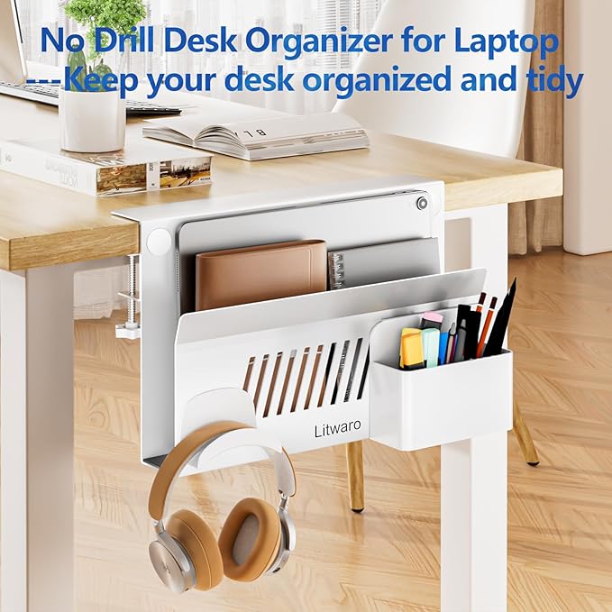 Litwaro Desk Side Storage, No Drill Laptop Holder - Image 6