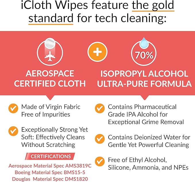 iCloth 70% Isopropyl Alcohol XL Screen and Electronics Wipes, Streak-Free - Image 5
