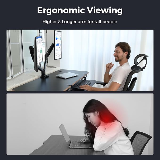 Curved Monitor Mount Dual Monitor Arm up to 35" Screens, Max 28.6lbs Each - Image 6