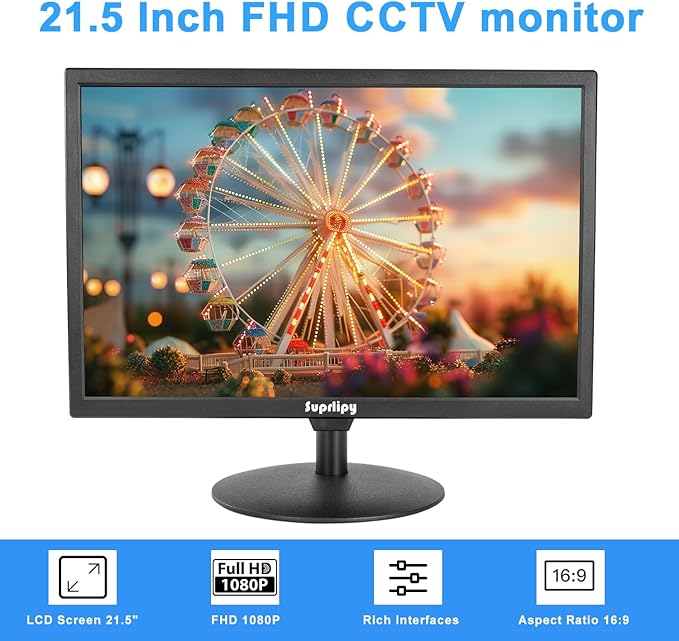 Suprlipy 21.5" FHD Mini LCD Monitor Display Screen 1920x1080 60Hz 16:9 BNC VGA - Image 2