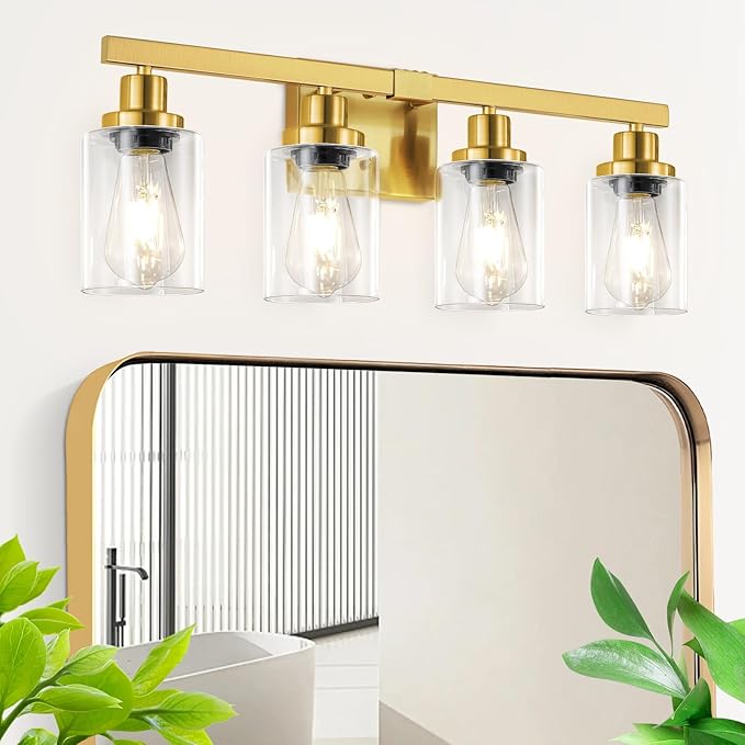 DIKAIDA Bathroom Vanity Light, 4-Light Modern Matte Gold Wall Sconce Lighting by DIKAIDALights