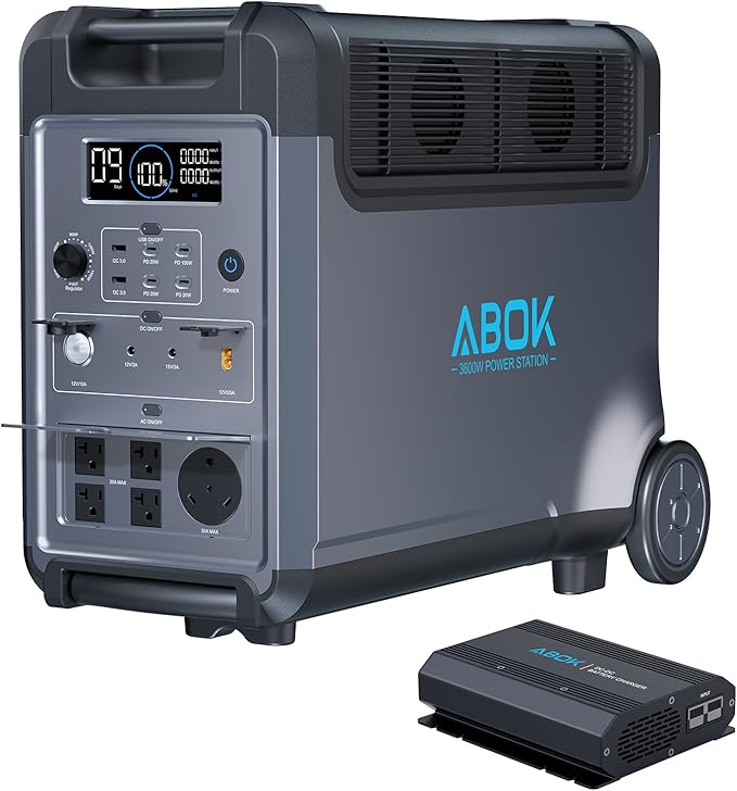 Portable Power Station with 500W Alternator Charger, 3840Wh LiFePO4 Battery by ABOK