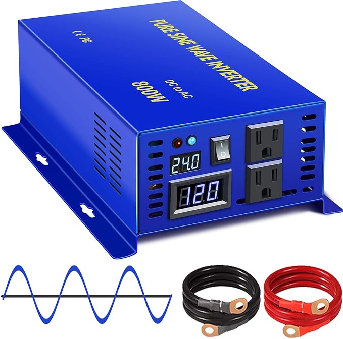 XYZ INVT 800 Watt Pure Sine Wave Inverter 24V DC to 110V 120V AC, 800W Power by XYZINVT