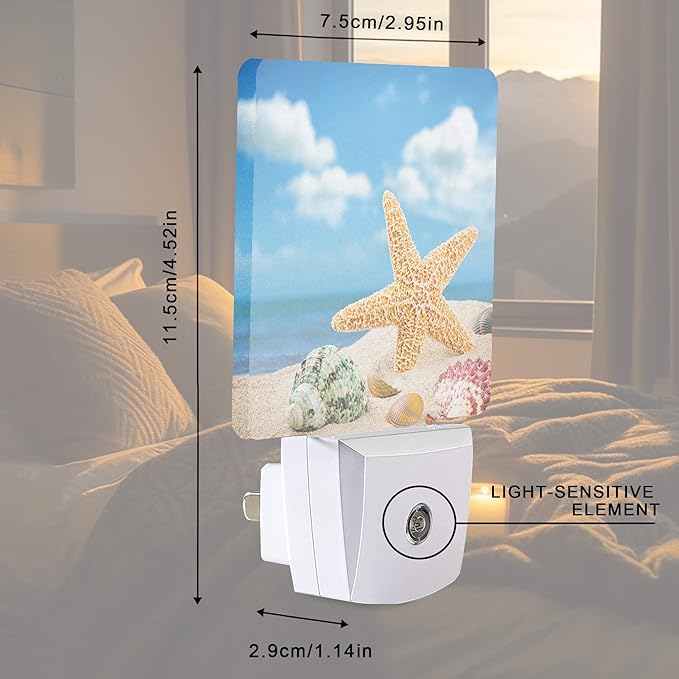 Smoaffly Seashells Starfishes Beach Night Light Plug-in LED Nightlights Auto - Image 4