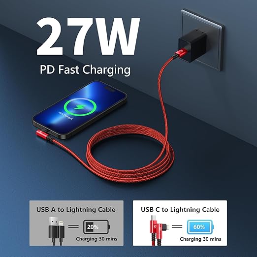 USB C to Lightning Cable 6FT, 90 Degree iPhone Charger Cables 3Pack Fast - Image 2