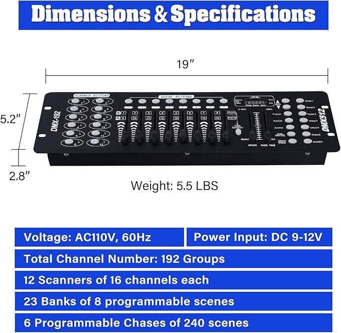 TCFUNDY DMX 512 Controller, 192 Channel DMX Light Controller Stage Lighting - Image 4