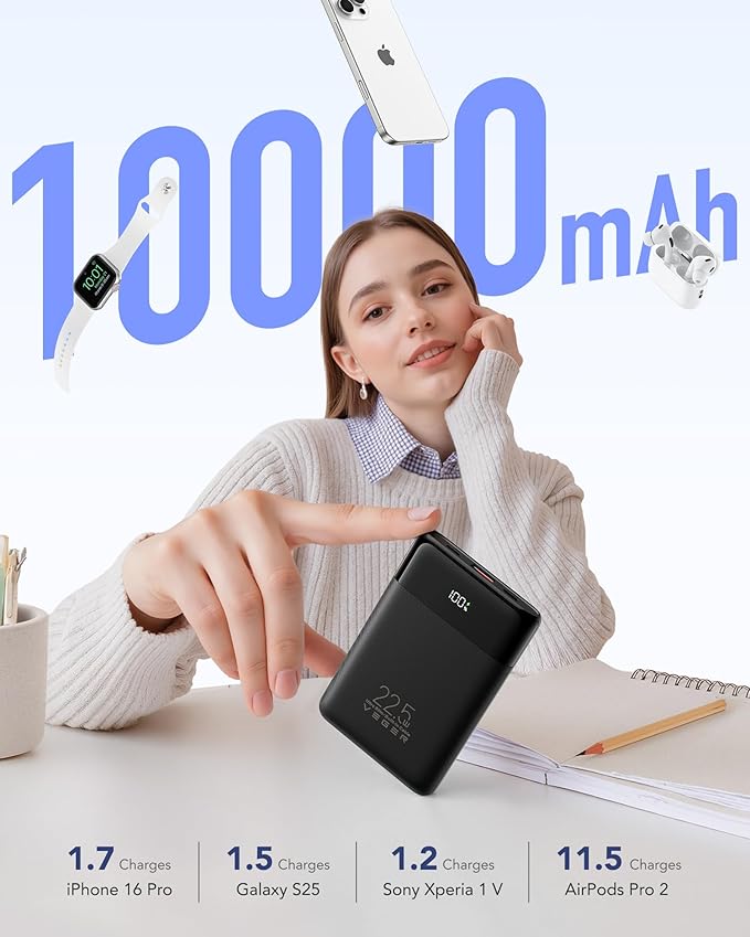 VEGER Portable Charger with Built in Cable, 10000mAh 22.5W Fast Charging USB C - Image 4