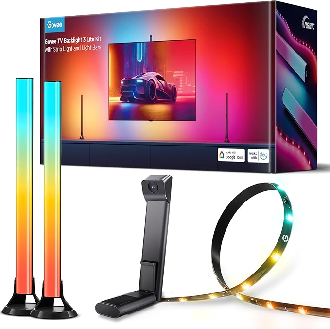 Govee TV Backlight 3 Lite Kit, 11.8ft RGBICW Wi-Fi TV LED Strip Lights by Govee