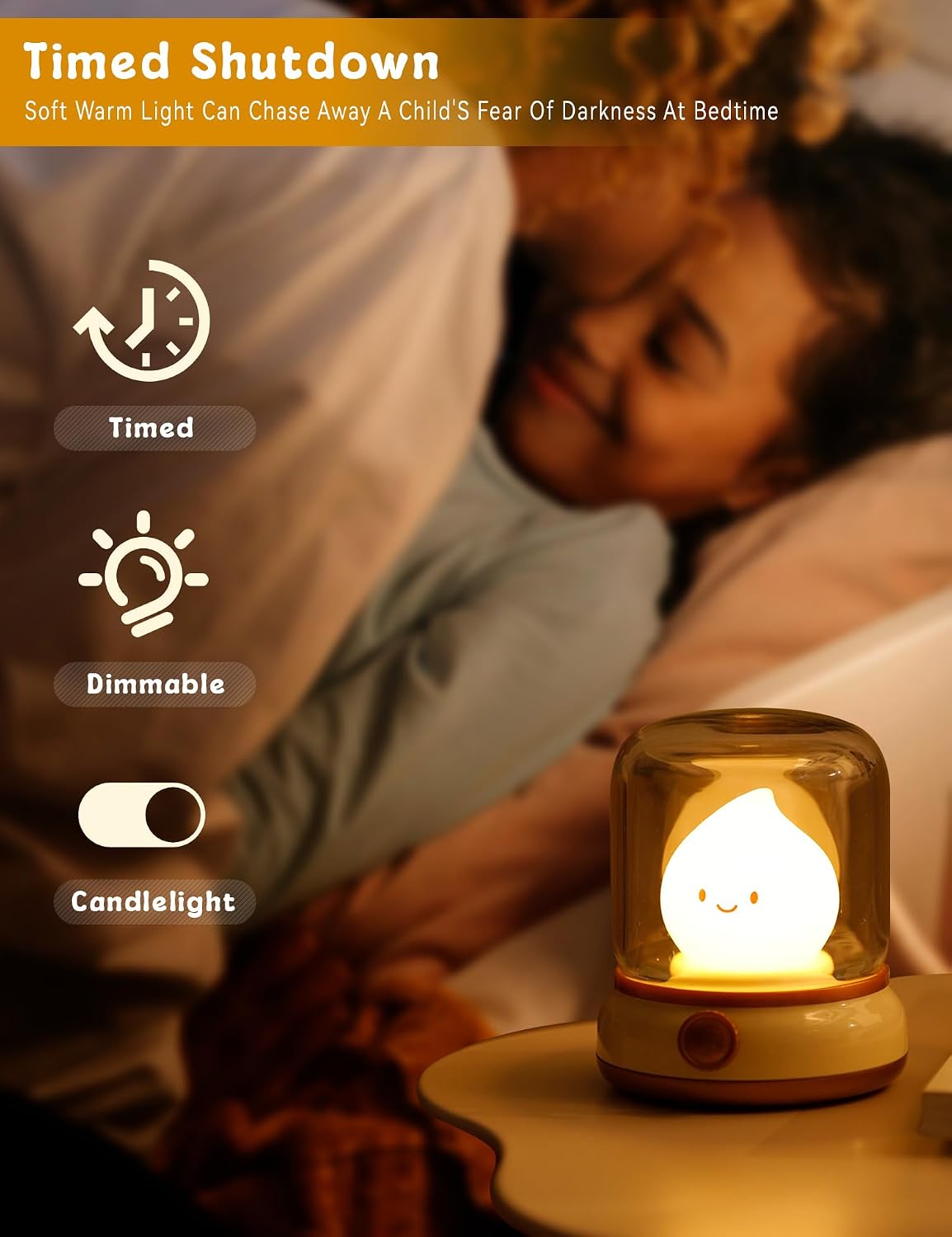 WANIDEA Night Light for Kids, Rechargeable Night Light for Bedroom | Stepless Dimming, Retro Flame, Room Decor, Warm Candlelight, Gifts for Kids, Bedside Lamp With USB-C Charging Cable