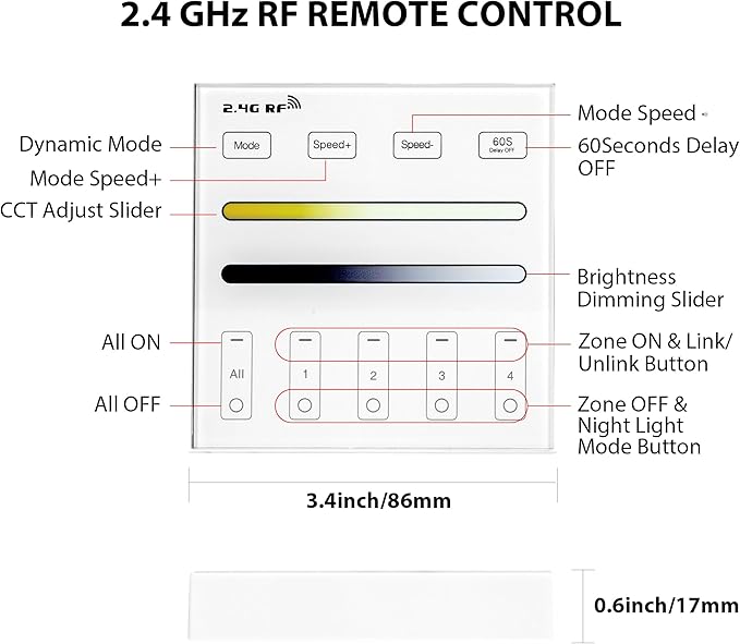 XXK WR02RF RF Panel Remoter, 4-Zone 2.4G Wall Mounted RF Remote Control - Image 2