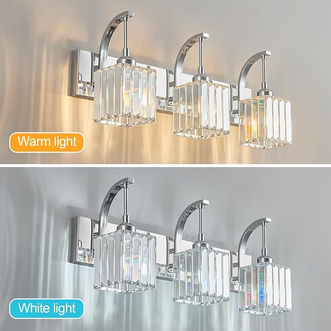 FDPBY Crystal Vanity Lights 3-Light Chrome Bathroom Vanity Lights Modern - Image 2