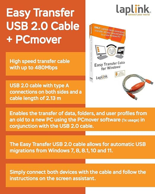 LAPLINK Easy Transfer Cable for Windows, Includes PCmover Express Software and - Image 3
