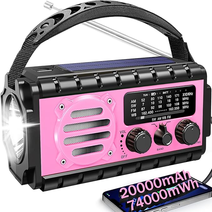 74000mWh Emergency Radio with NOAA Weather, Portable Hand Crank SW/AM/FM by QAUYYW