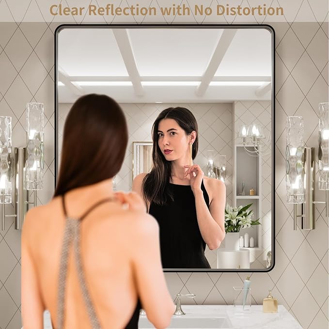 LOAAO 32x36 Inch Black Metal Framed Bathroom Mirror - Image 2