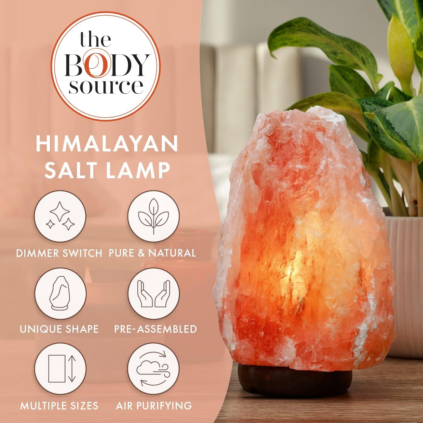 Himalayan Salt Lamp for Bedroom Large 8-10 Inch Pink Salt Rock Lamp with Dimmer, Wooden Base & Spare Bulbs | Calming Ambient Night Light | Thoughtful Wellness Gift for Women, Home, or Office