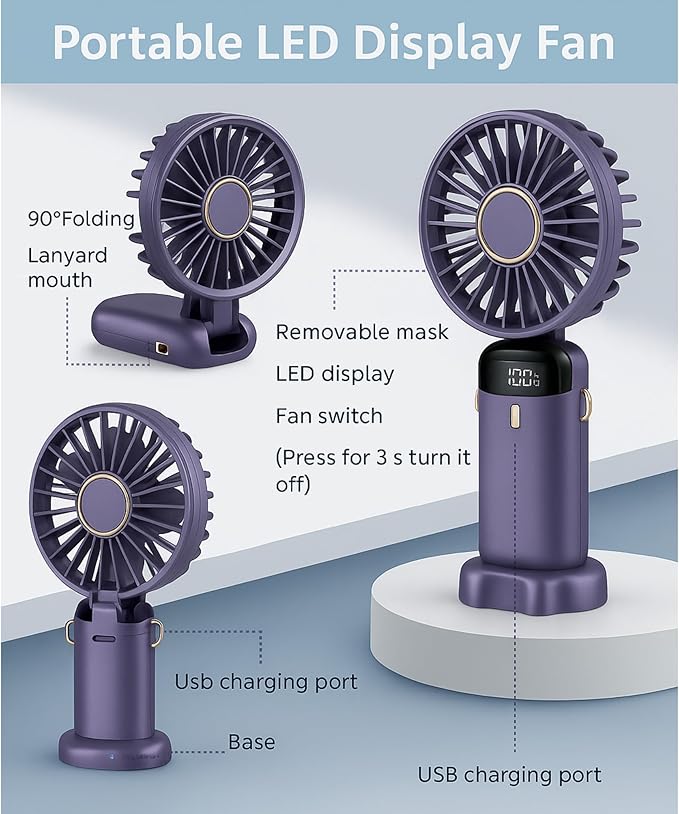 AMPMG LED Digital Display Rechargeable Fan – Portable Handheld & Desk Fan - Image 5