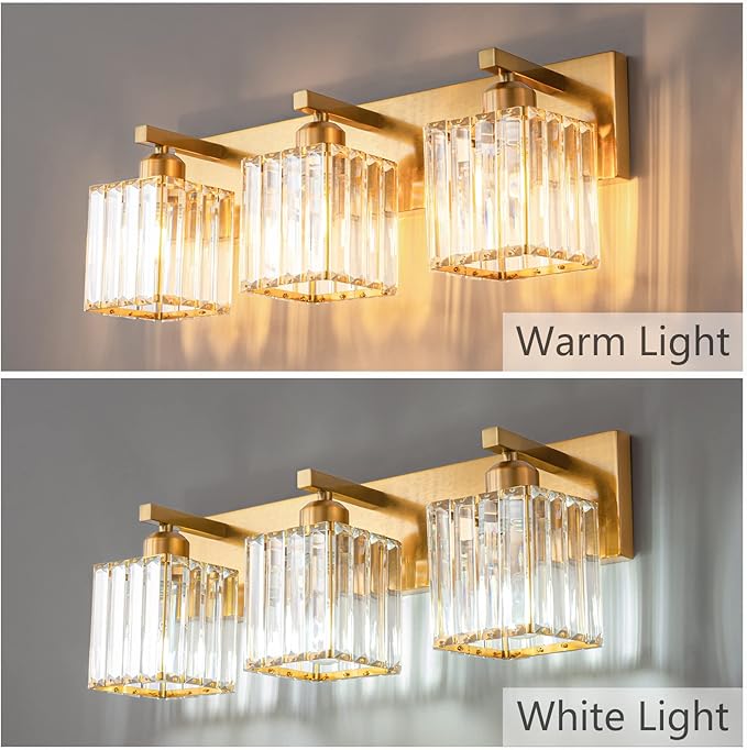 FDPBY Modern Bathroom Vanity Light 3-Lights Gold Crystal Bathroom Wall Light - Image 2
