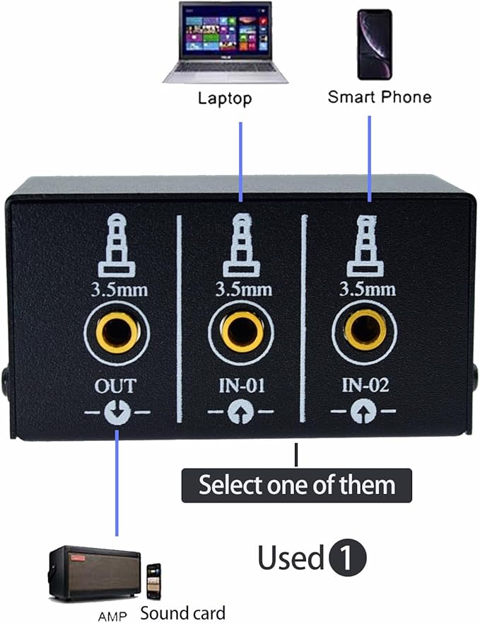 1/8" 1 in 2 Out or 2 in 1 Out Audio selector 3.5 mm TRS Stereo Channel 2 - Image 3
