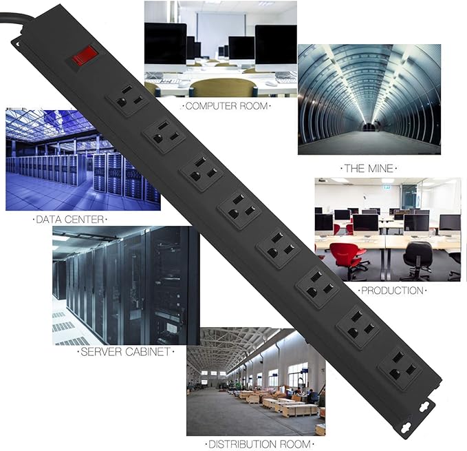Metal 8 Outlet Mountable Power Strip, Wall Mount Outlet Heavy Duty, Wide Spaced - Image 6